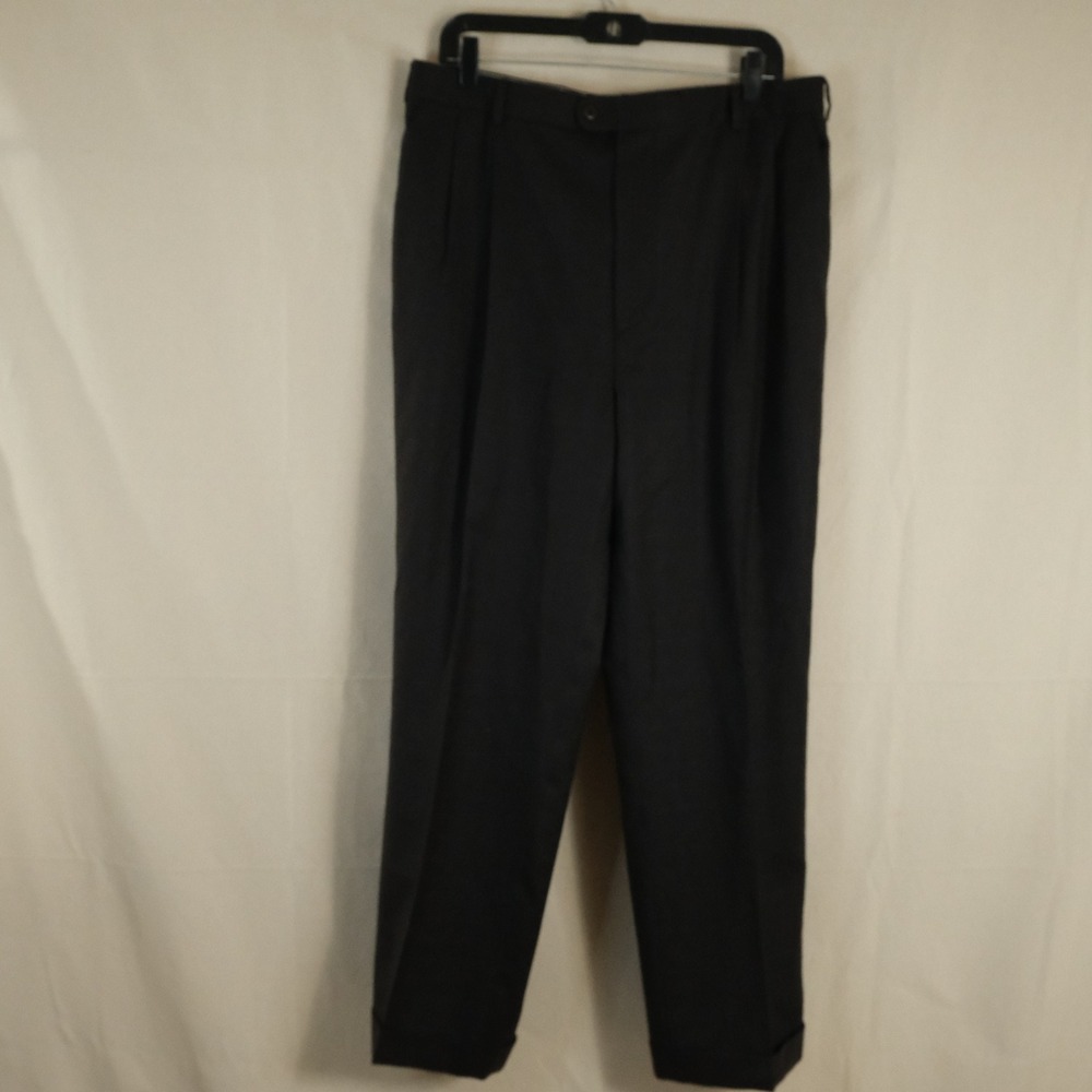 Zanella 34x29 Bennett Pleated Dress Pants Black Plaid Wool Made in Italy Mens